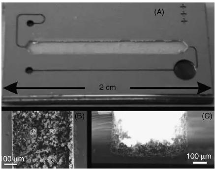 圖5. 在火焰噴霧沉積催化劑后用微反應(yīng)器的樣品架的照片 圖5. 在火焰噴霧沉積催化劑后用微反應(yīng)器的樣品架的照片
