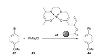 方案19 聚合物負載催化劑41用于Kumada反應