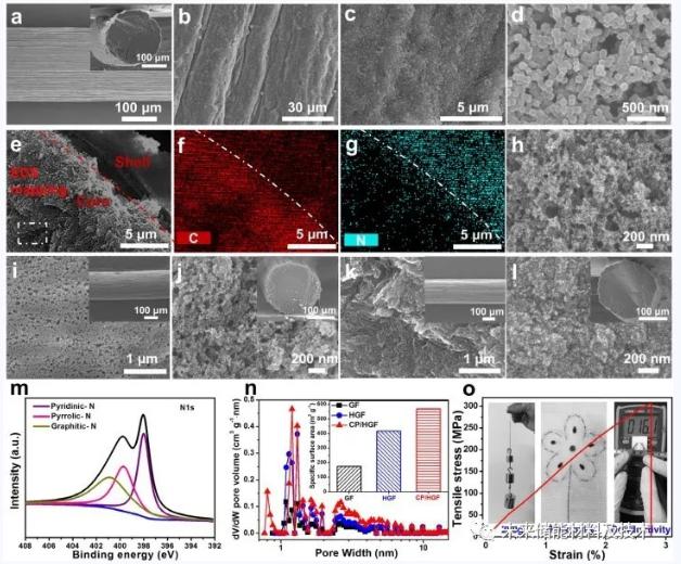 圖2 a)CP/HGF的表面和橫截面掃描電鏡圖像 圖2 a)CP/HGF的表面和橫截面掃描電鏡圖像